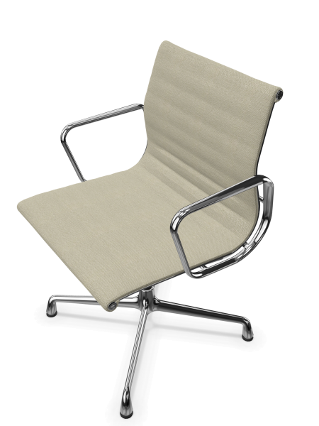 vitra. Eames Aluminium Chair EA 104 verchromt - Hopsak warmgrey/elfenbein