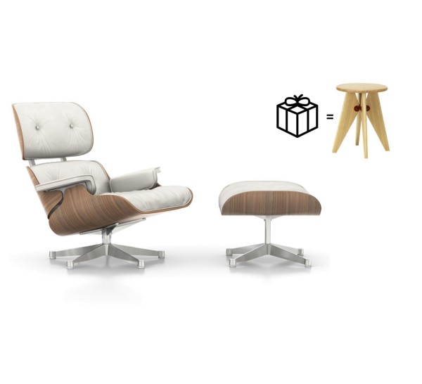 Vitra Eames Lounge Chair Nussbaum weiß + Tabouret Solvay