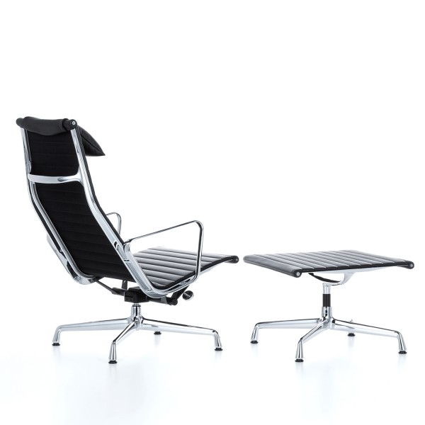 Vitra Alu Chair EA 124 + EA 125 Hocker Leder Premium F Nero poliert